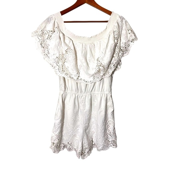 Abercrombie & Fitch White Lace Off the Shoulder Romper Size Small 100% Cotton - Picture 1 of 12